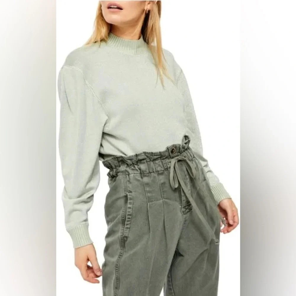 NWOT Free People Starry Night Metallic Shimmer Mock Neck Sweater Mint Green XS